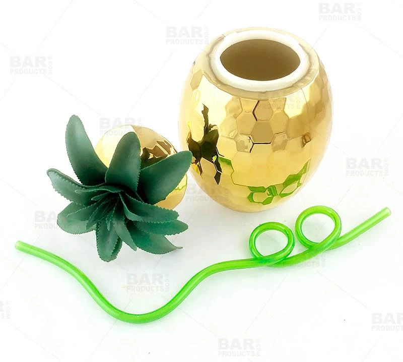 Promo β Bars Plastic Gold Pineapple Drinking Cup W/ Straw And Lid - 28oz π 5 Promo β Bars Plastic Gold Pineapple Drinking Cup W/ Straw And Lid - 28oz π - Image 3