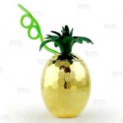 Promo โ Bars Plastic Gold Pineapple Drinking Cup W/ Straw And Lid - 28oz ๐