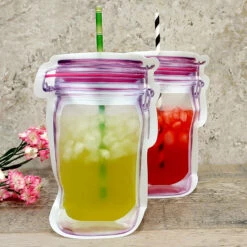 Best Pirce 🥰 Bars Mason Jar Zipper Cocktail Pouch - 17 Ounce 👏 -BARS Sales Store mason jar drink pouch 1 800x