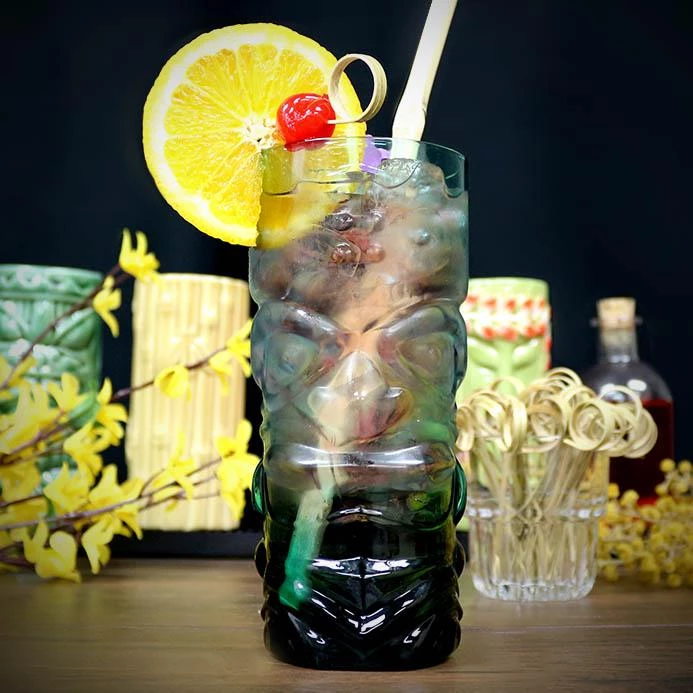 Discount 👍 Bars BarConic® Teal Tiki Glass - 15oz 🛒 4 Discount 👍 Bars BarConic® Teal Tiki Glass - 15oz 🛒 - Image 2