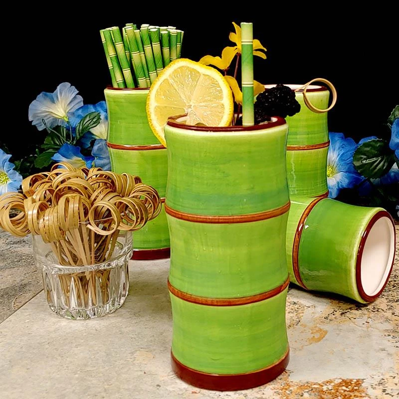 Best Sale 🔔 Bars Green Bamboo Tiki Mug Drinkware Set 💯 4 Best Sale 🔔 Bars Green Bamboo Tiki Mug Drinkware Set 💯 - Image 2