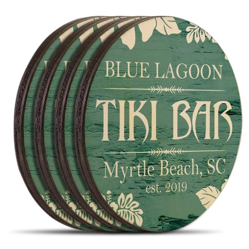 Budget ✨ Bars Customizable Wooden Coasters - Tiki Theme - Round - Set Of 4 👏 3 Budget ✨ Bars Customizable Wooden Coasters - Tiki Theme - Round - Set Of 4 👏